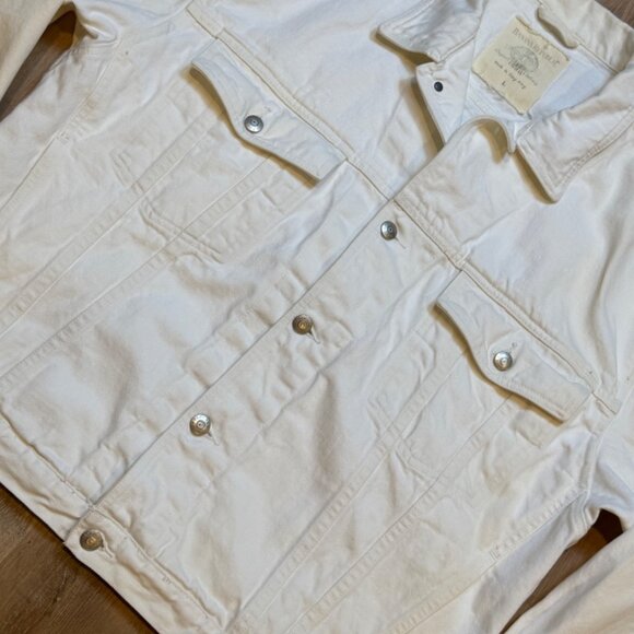 Vintage 80s 90s Banana Republic Safari & Travel White Denim Long Sleeve Trucker - Picture 2 of 12